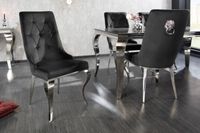 Elegante stoel MODERN BAROK zwart fluweel met zilveren leeuwenkop - 41504 - thumbnail