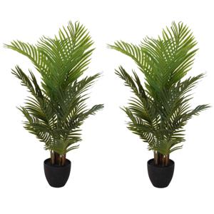 Kunstplant Goudpalm - 2x - groen - 94 cm - in pot - kamerplant - nepplant - Palm