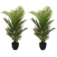 Kunstplant Goudpalm - 2x - groen - 94 cm - in pot - kamerplant - nepplant - Palm