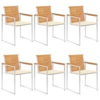 Tuinstoelen 6 st met kussens massief teakhout