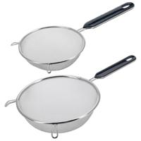 Westmark Keuken vergieten - 2x stuks - met handvat - zwart/zilver - rvs - D10 en D18 cm