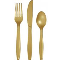 Bestek kunststof - goud - 96x delig - herbruikbaar - bbq/verjaardag - mes/vork/lepel
