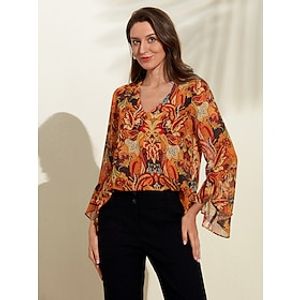 chiffon paisley blouse met ruches aan de mouwen