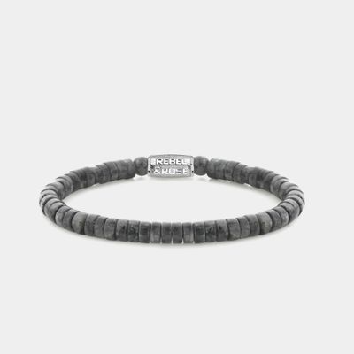 Rebel and Rose RR-60094-S Armband Slices Larvakite Dark Grey grijs-zilverkleurig 6 mm M 17,5 cm