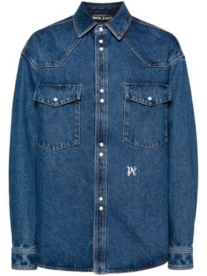 Palm Angels chemise en jean à logo brodé - Bleu