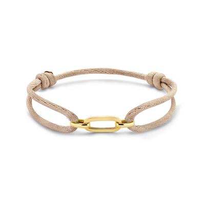 Beige Gevlochten Armband met 14k Geelgouden Element - Verstelbare Draaglengte (13-26cm)