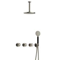 Hotbath Cobber - CW7067 - Inbouw Regendoucheset - Geborsteld Nikkel - 2 Stopkranen - Thermostatisch - Plafondbuis 15 cm - Hoofddouche 200 mm - Ronde Handdouche 3 Standen - Waterbesparend