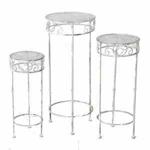 Set van 3x lichtgrijze ronde brocante plantentafels/plantenstandaards 50/60/70 cm type Lilli   -