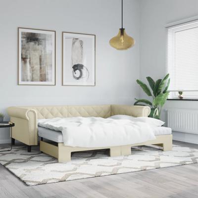 Slaapbank onderschuifbed en matrassen 90x200 cm kunstleer crème
