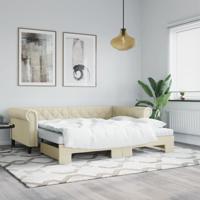 Slaapbank onderschuifbed en matrassen 90x200 cm kunstleer crème