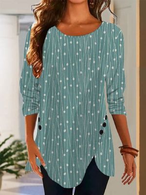 Casual Geometric Long Sleeve Crew Neck Printed Tunic Top T-Shirt