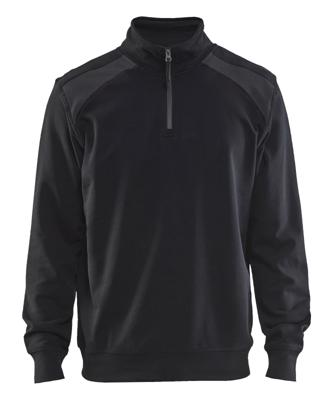 Blåkläder Sweatshirt bicolour met halve rits 33531158 | Zwart/Medium grijs | Maat XS - 7330509813980