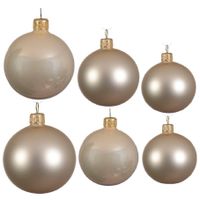 Glazen kerstballen pakket champagne glans/mat 16x stuks diverse maten - thumbnail