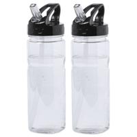 Waterfles - 2x - 650 ml - Transparant - Kunststof - Drinktuit - Sportfles/Bidon - thumbnail