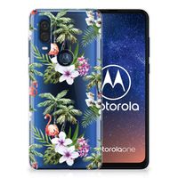 Motorola One Vision TPU Hoesje Flamingo Palms - thumbnail