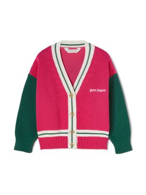 Palm Angels Kids cardigan colour block à imprimé ourson - Rose