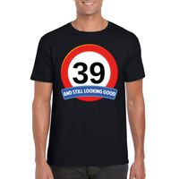 Verkeersbord 39 jaar t-shirt zwart heren - thumbnail