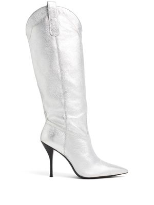 Stuart Weitzman bottes d'inspiration western métallisée - Argent