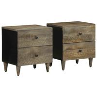 Nachtkastjes 2 st 40x33x46 cm massief mangohout lichtgrijs