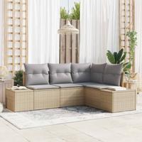 Tuinbankenset met opslag 4 pcs Beige en Licht Grijs poly rattan