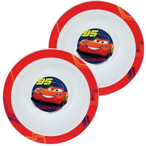 2x zakjes kunststof ontbijtbordje diep Disney Cars 16 cm