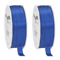 2x Luxe blauwe satijnen lint rollen 1 cm x 25 meter cadeaulint verpakkingsmateriaal - Cadeaulinten