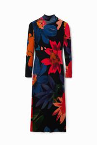 Midi-jurk met bloemen - BLACK - L