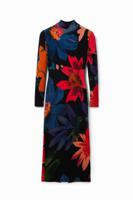 Midi-jurk met bloemen - BLACK - L - thumbnail