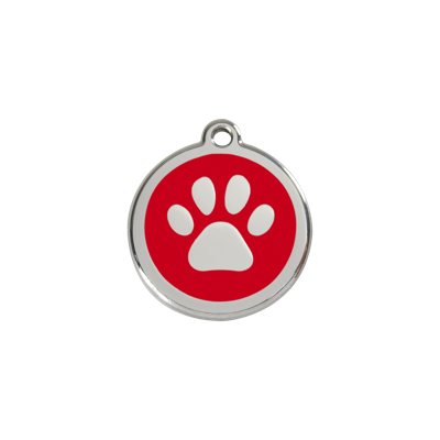 Paw Print Red roestvrijstalen hondenpenning small/klein dia. 2 cm - Reddingo