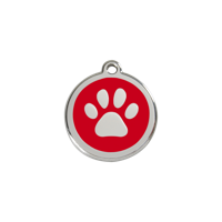 Paw Print Red roestvrijstalen hondenpenning small/klein dia. 2 cm - Reddingo