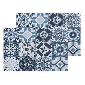 Set van 6x stuks rechthoekige placemats mozaiek blauw vinyl 45 x 30 cm - Placemats