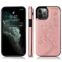 Samsung Galaxy A14 5G hoesje - Backcover - Pasjeshouder - Portemonnee - Bloemenprint - Kunstleer - Rose Goud - thumbnail