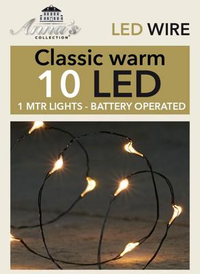 LED INDOOR ZWART DRAAD 10L/1M LED WARM WIT - 10CM AANLOOPSNOER INCL 2X CR2032/IP20 - Annas collection