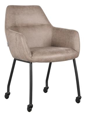 LABEL51 Eetkamerstoel 'Lenny' Op wieltjes, Micro Suede, kleur Taupe