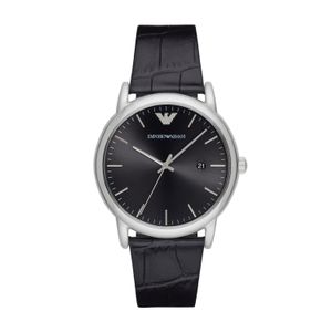 Emporio Armani AR2500 Horloge Luigi staal-leder zilverkleurig-zwart 46 mm