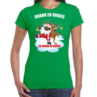Fout Kerstshirt / outfit Drank en drugs groen voor dames Fout Kerstshirt / outfit Drank en drugs groen voor dames