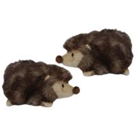 Knuffeldier Egel - 2x - zachte pluche stof - bruin - kwaliteit knuffels - 15 cm - thumbnail