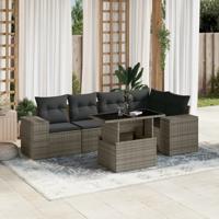 6-delige Loungeset met kussens poly rattan grijs