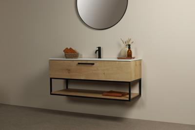 Badezimmermöbel Hell Eiche Culma 120 cm mit Schwarzem Stahlrahmen