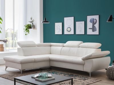 Converteerbare hoekbank GISSO met longchair rechts eco-leder wit Converteerbare hoekbank GISSO met longchair rechts eco-leder wit