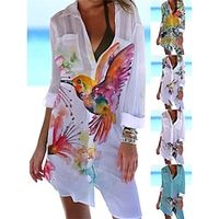 dames hemdjurk bedekken strandjurk strandkleding mini-jurk zakprint mode casual bloemen turndown 3/4 mouw loose fit outdoor daily wit geel 2023 lente zomer s m l xl Lightinthebox