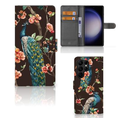 Samsung Galaxy S23 Ultra | Telefoonhoesje | Met pasjeshouder | Pauw met Bloemen