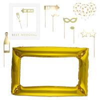 Foto prop set met frame - Verkleed accessoires - bruiloft thema - 14-delig - photo booth spullen