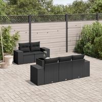 6-delige Loungeset met kussens poly rattan zwart