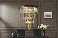 Luxe Kroonluchter CRYSTAL 50cm Grijs met Glazen Prisma&apos;s Zwart IJzeren Hanglamp - 44818