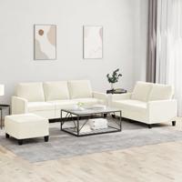 3-delige Loungeset met kussens fluweel crèmekleurig