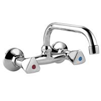 Go by Van Marcke Easy II tweegreepsmengkraan keuken met Uuitloop muurmontage mobiele bek hartafstand 15 cm progressief inclusief rozetten en Skoppelingen 185705