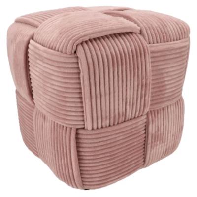 DK Design Poef - fluweel - oud roze - gevlochten look - 35 x 35 cm - vierkant - woondecoratie