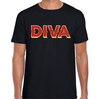 DIVA fun tekst t-shirt zwart met 3D effect voor heren - thumbnail