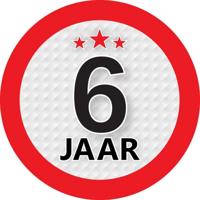 6 jaar leeftijd sticker - rond - Dia 9 cm - 6 jaar verjaardag - jubileum - leeftijd versiering